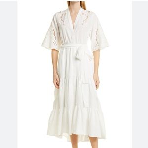 Kobi Halperin | Tan Gabby Embroidered eyelet midi dress